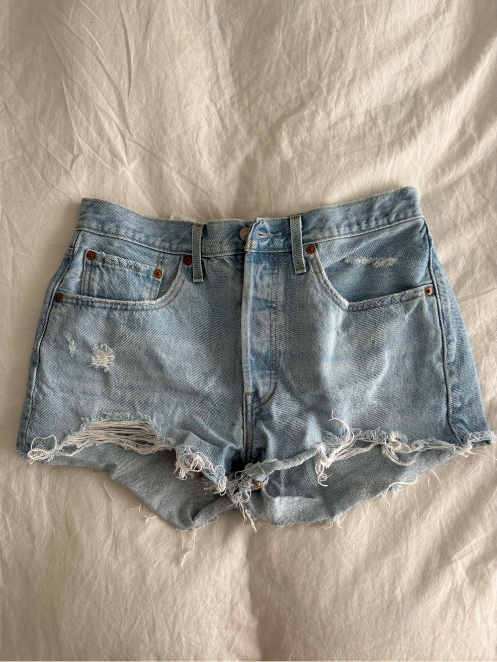 Levi Light Blue Distressed Denim Shorts - Picture 2 of 4